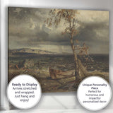 Stormy Lakeside Boat and Tree Coastal Landscape Canvas Wall Art Print Decor Picture Ready to Hang