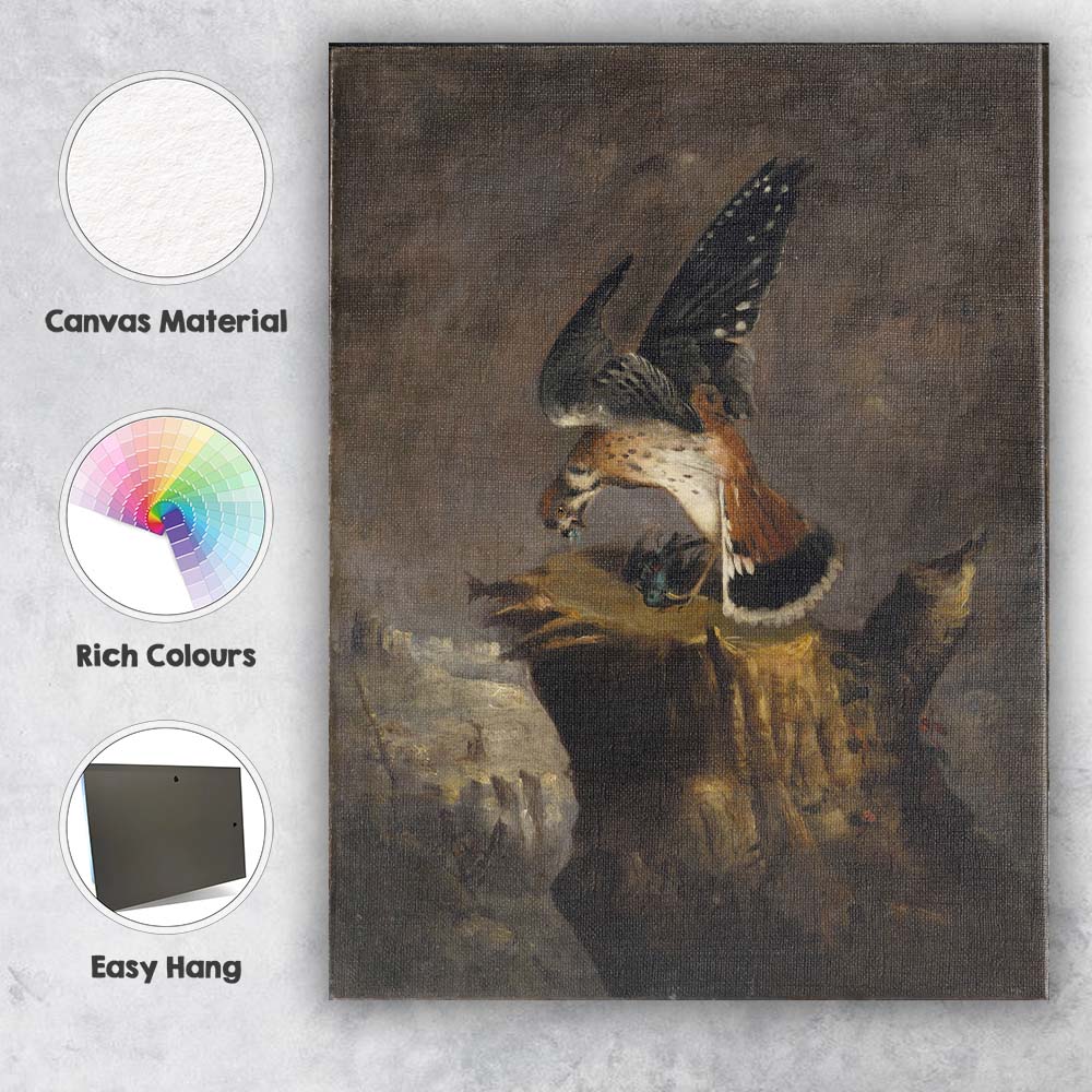 Bird of Prey Kestrel on Rocky Cliff Wildlife Oil Painting Canvas Wall Art Print Decor Picture Ready to Hang