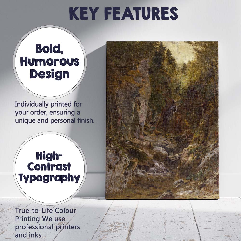 Woodland Stream and Rocky Forest Ravine Landscape Canvas Wall Art Print Decor Picture Ready to Hang