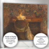 Elegant Woman Seated at Piano Moody Interior Painting Canvas Wall Art Print Decor Picture Ready to Hang