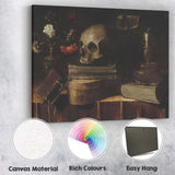 Vanitas Skull Books and Flowers Dark Antique Still Life Canvas Wall Art Print Decor Picture Ready to Hang