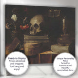 Vanitas Skull Books and Flowers Dark Antique Still Life Canvas Wall Art Print Decor Picture Ready to Hang