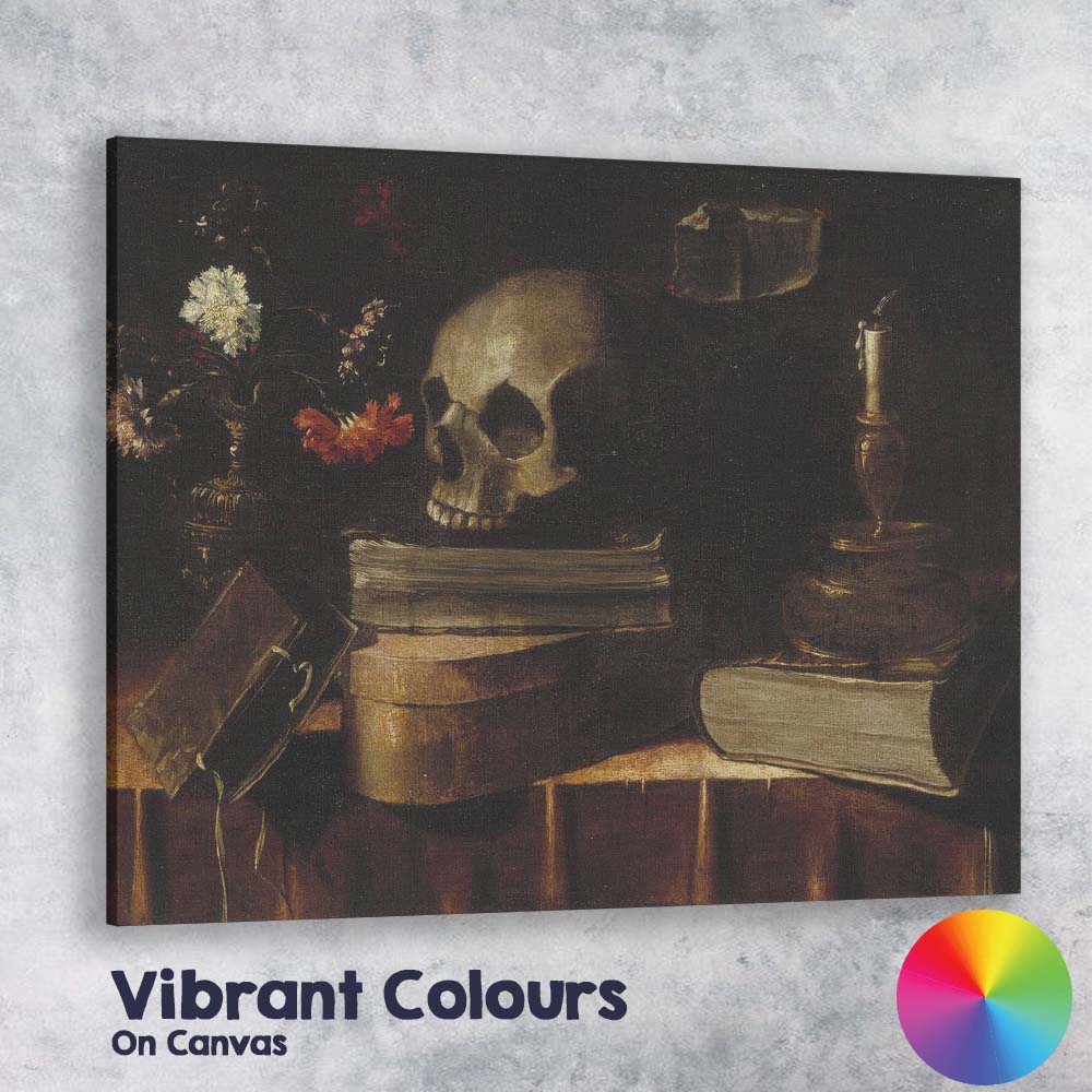 Vanitas Skull Books and Flowers Dark Antique Still Life Canvas Wall Art Print Decor Picture Ready to Hang