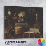 Vanitas Skull Books and Flowers Dark Antique Still Life Canvas Wall Art Print Decor Picture Ready to Hang