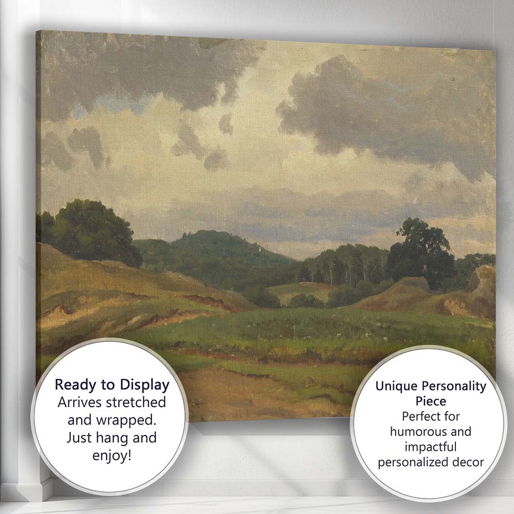 Rolling Green Countryside Under Dramatic Cloudy Sky Landscape Canvas Wall Art Print Decor Picture Ready to Hang