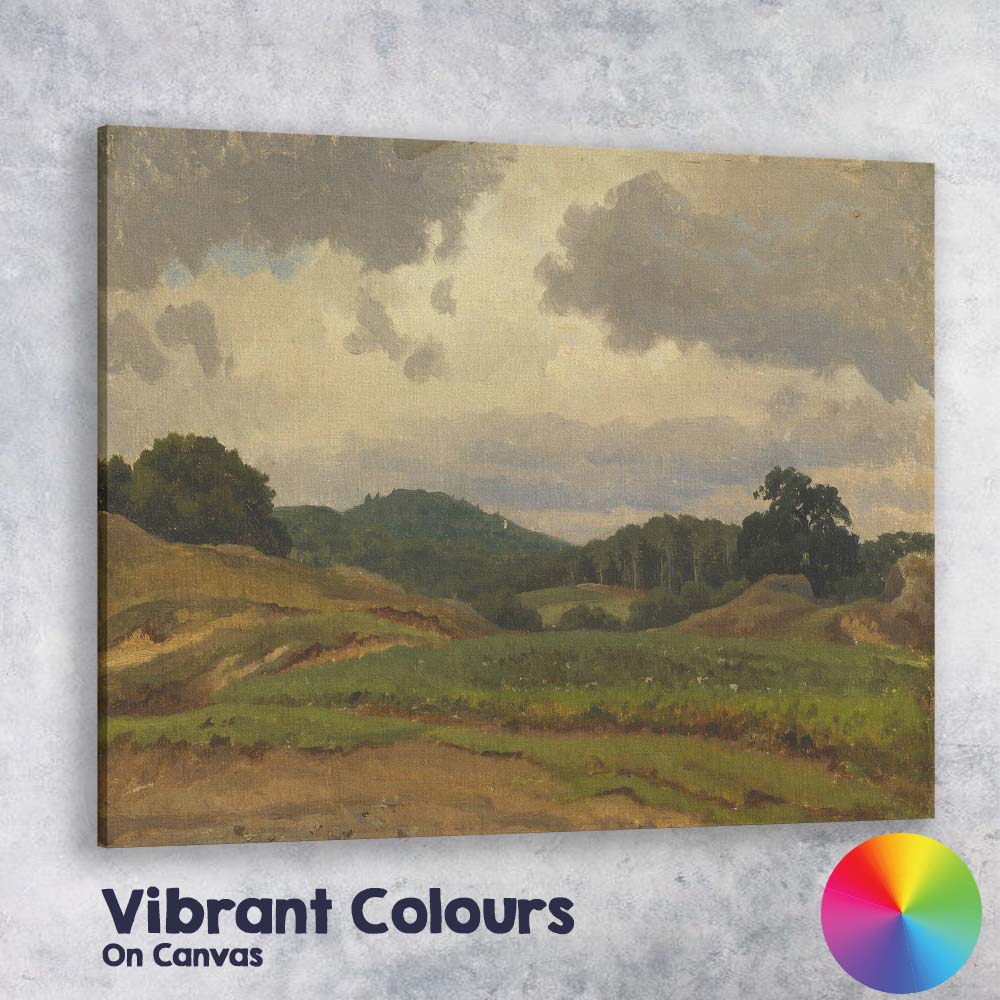 Rolling Green Countryside Under Dramatic Cloudy Sky Landscape Canvas Wall Art Print Decor Picture Ready to Hang