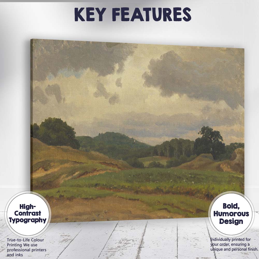 Rolling Green Countryside Under Dramatic Cloudy Sky Landscape Canvas Wall Art Print Decor Picture Ready to Hang