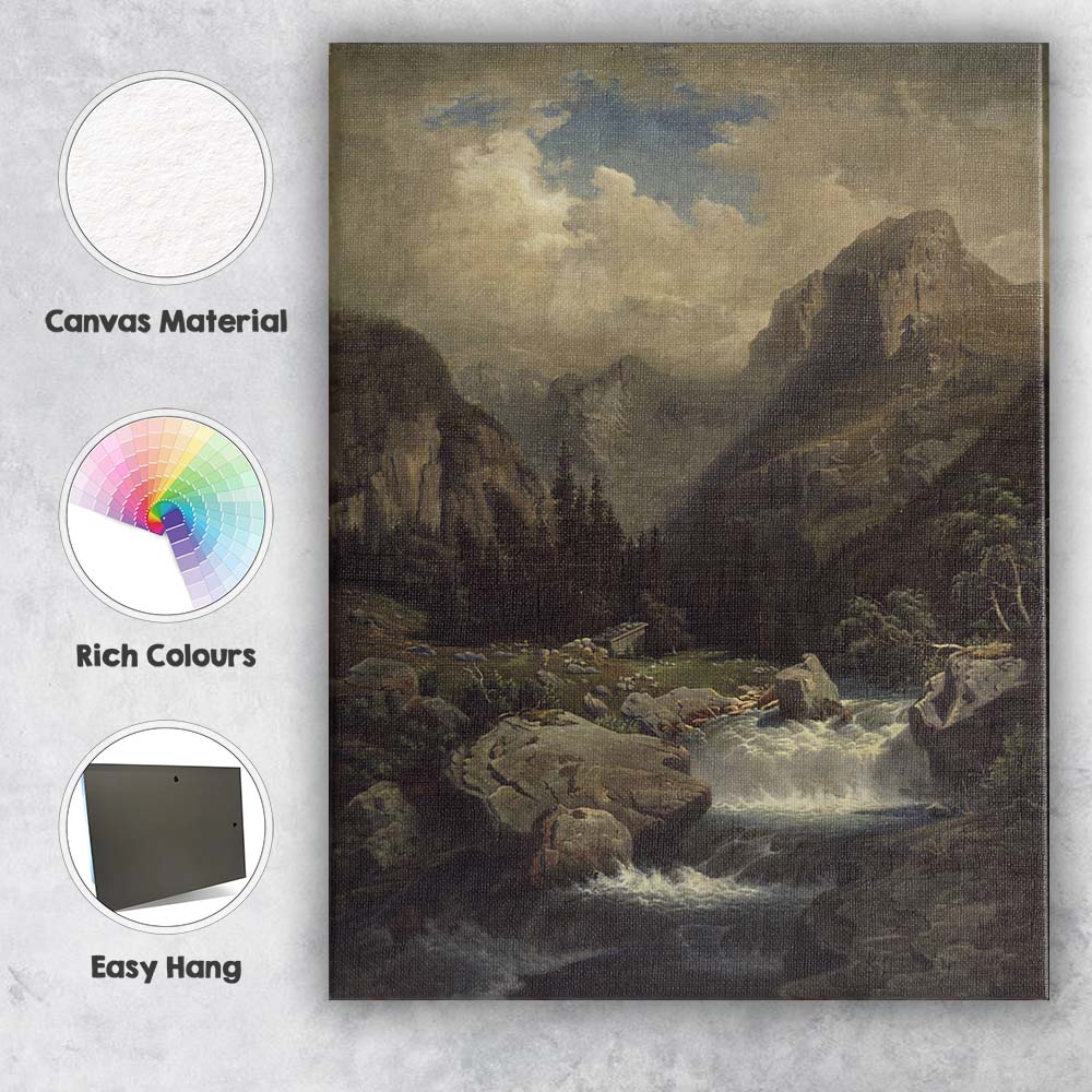 Majestic Mountain Valley Waterfall Wilderness Landscape Canvas Wall Art Print Decor Picture Ready to Hang