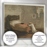 Young Child Praying Beside Bed with Black Cat Canvas Wall Art Print Decor Picture Ready to Hang