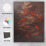 Abstract Red Koi Fish Swimming Dark Textured Artistic Painting Canvas Wall Art Print Decor Picture Ready to Hang