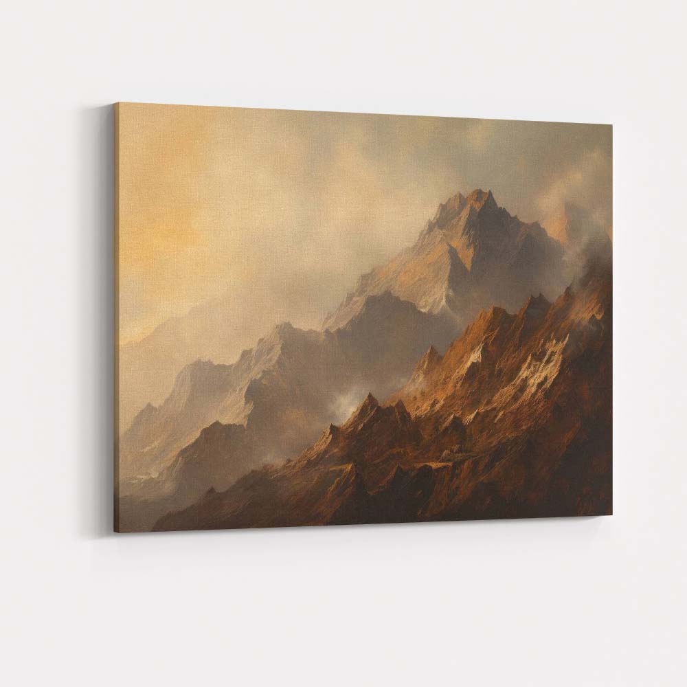 Dramatic Mountain Peak Misty Highlands Landscape Painting Canvas Wall Art Print Decor Picture Ready to Hang