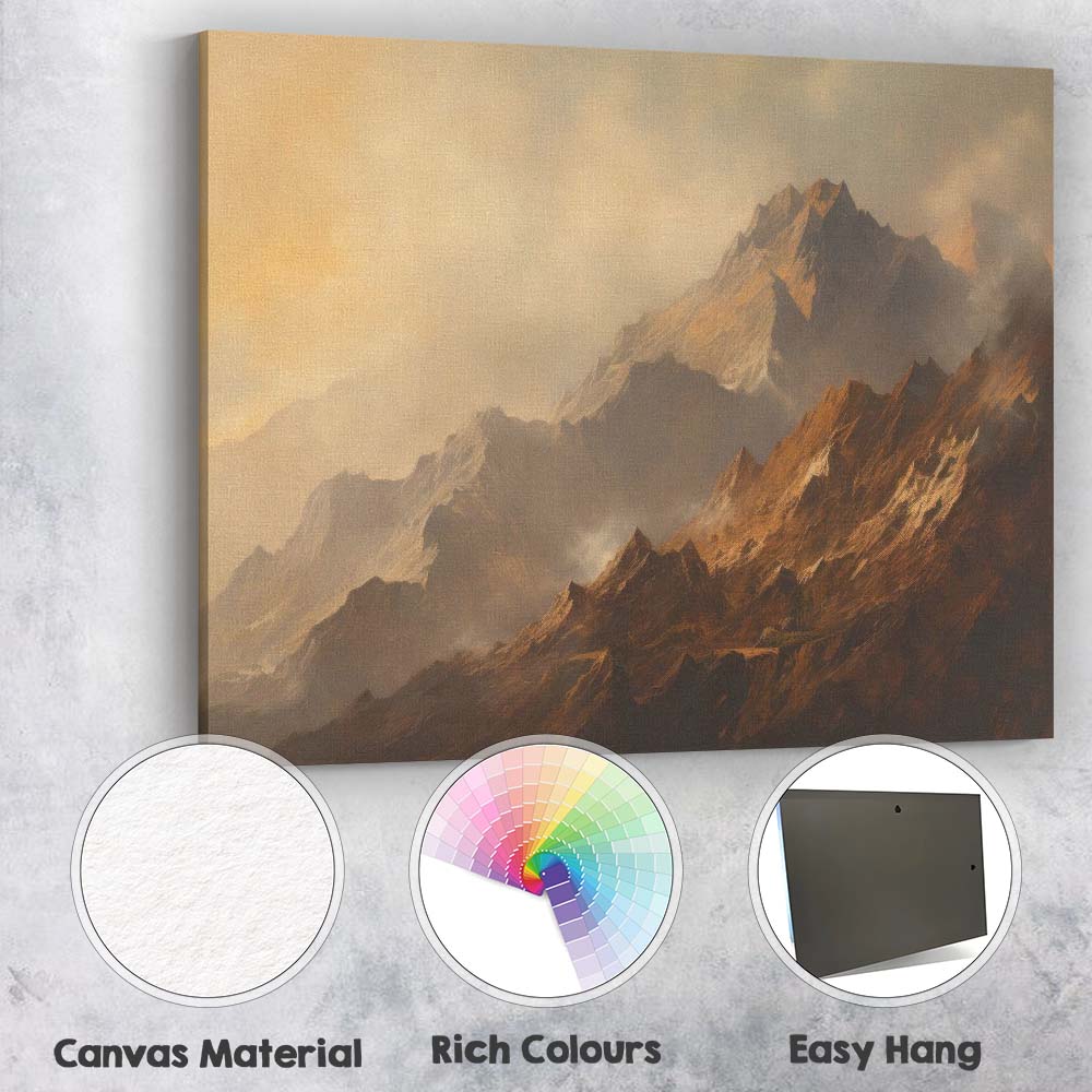 Dramatic Mountain Peak Misty Highlands Landscape Painting Canvas Wall Art Print Decor Picture Ready to Hang