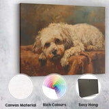 Sleeping White Fluffy Dog Warm Rustic Oil Painting Canvas Wall Art Print Decor Picture Ready to Hang