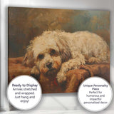 Sleeping White Fluffy Dog Warm Rustic Oil Painting Canvas Wall Art Print Decor Picture Ready to Hang