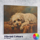 Sleeping White Fluffy Dog Warm Rustic Oil Painting Canvas Wall Art Print Decor Picture Ready to Hang