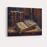 Antique Books and Candle Literary Still Life Oil Painting Canvas Wall Art Print Decor Picture Ready to Hang