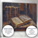 Antique Books and Candle Literary Still Life Oil Painting Canvas Wall Art Print Decor Picture Ready to Hang