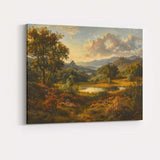 Golden Countryside Lake and Mountain Scenic Landscape Painting Canvas Wall Art Print Decor Picture Ready to Hang