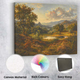 Golden Countryside Lake and Mountain Scenic Landscape Painting Canvas Wall Art Print Decor Picture Ready to Hang