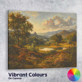 Golden Countryside Lake and Mountain Scenic Landscape Painting Canvas Wall Art Print Decor Picture Ready to Hang