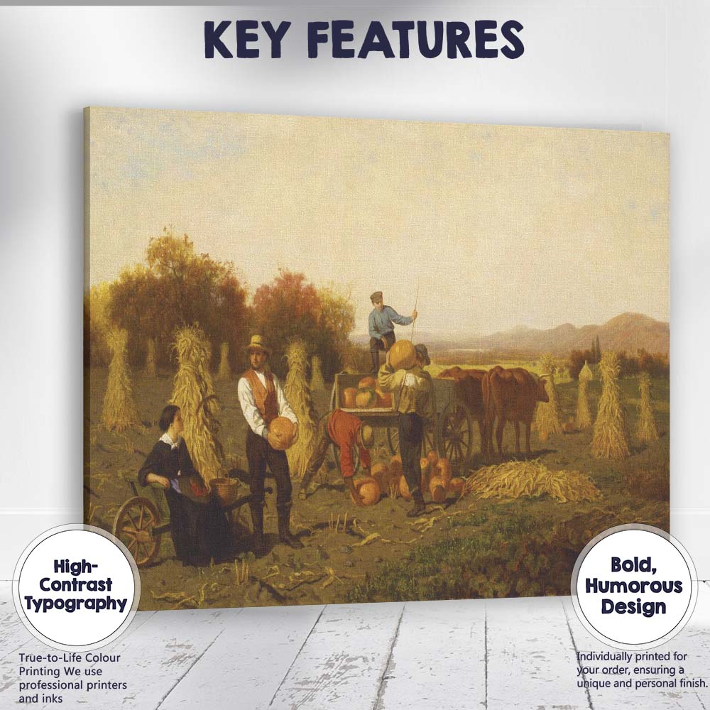 Autumn Pumpkin Harvest Farm Workers Rural Landscape Painting Canvas Wall Art Print Decor Picture Ready to Hang