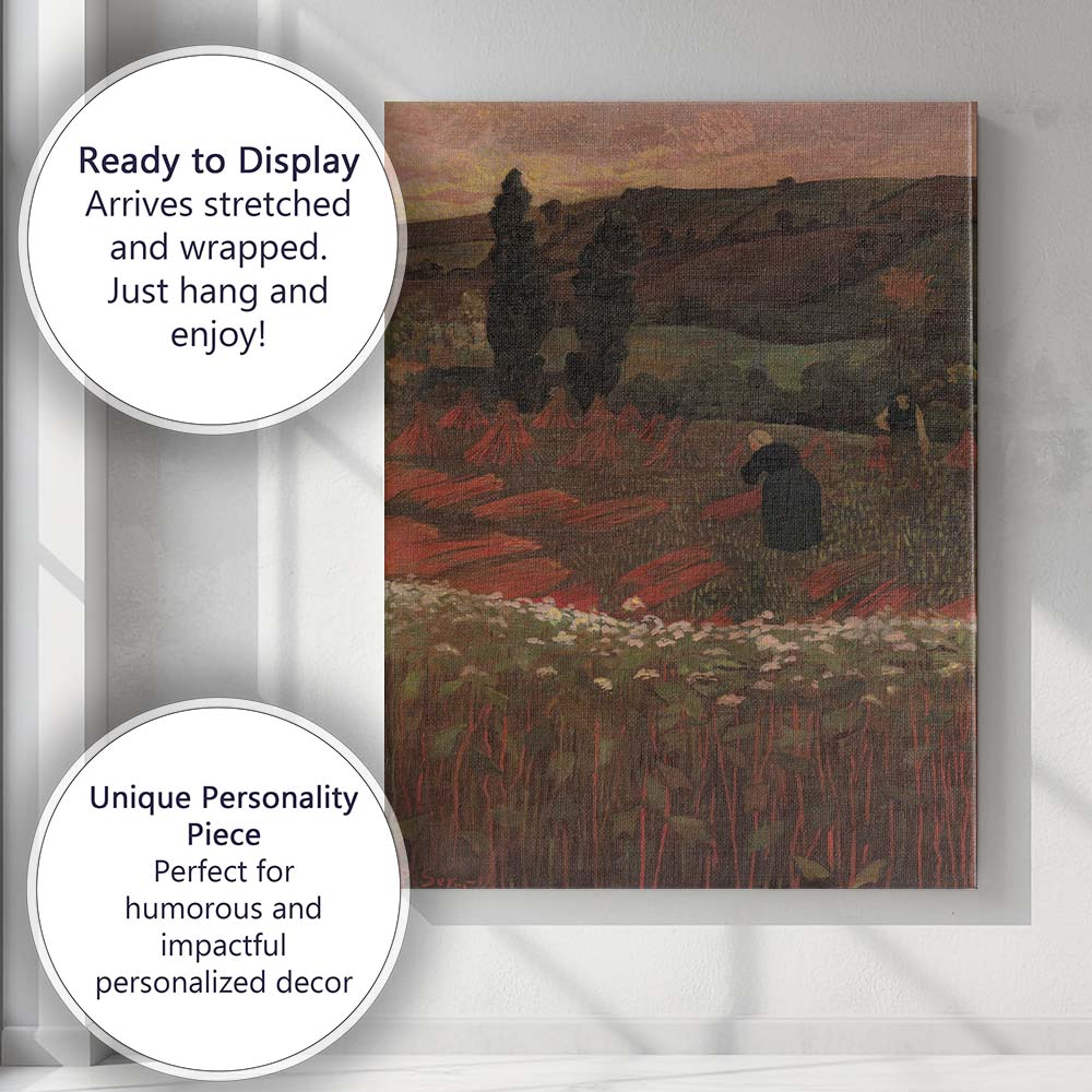 Autumn Harvest Field Rural Landscape Red Sheaves Twilight Countryside Canvas Wall Art Print Decor Picture Ready to Hang