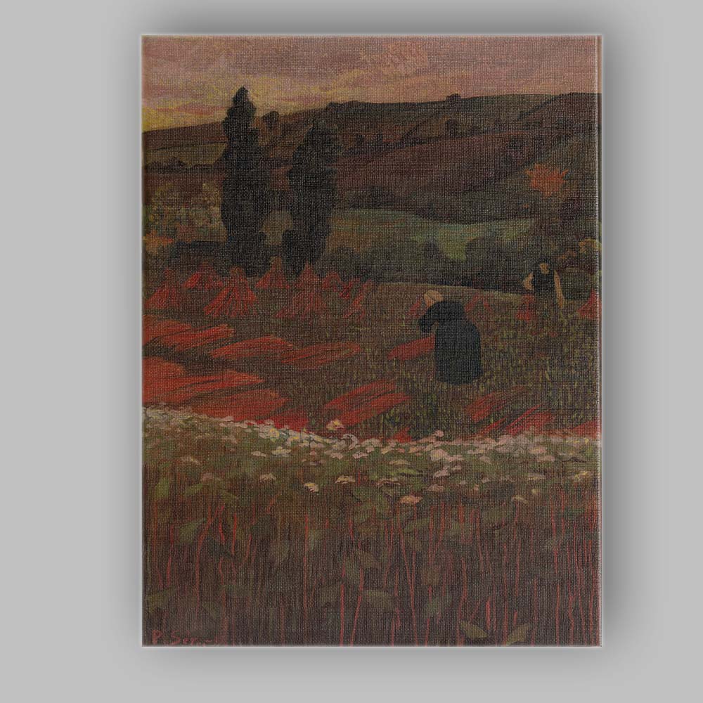 Autumn Harvest Field Rural Landscape Red Sheaves Twilight Countryside Canvas Wall Art Print Decor Picture Ready to Hang