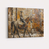 Rustic Horse Rider Textured Mixed Media Western Street Scene Canvas Wall Art Print Decor Picture Ready to Hang