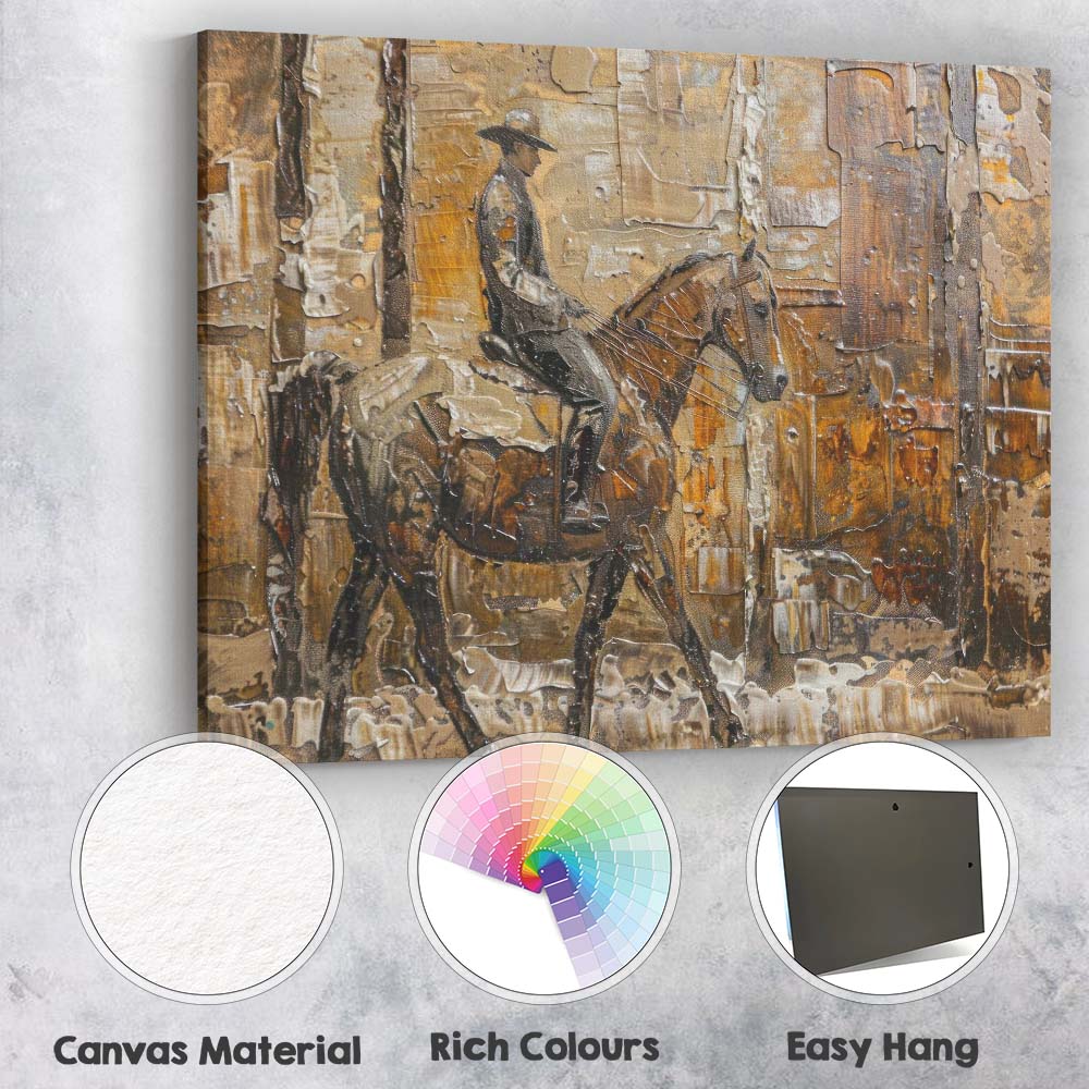 Rustic Horse Rider Textured Mixed Media Western Street Scene Canvas Wall Art Print Decor Picture Ready to Hang