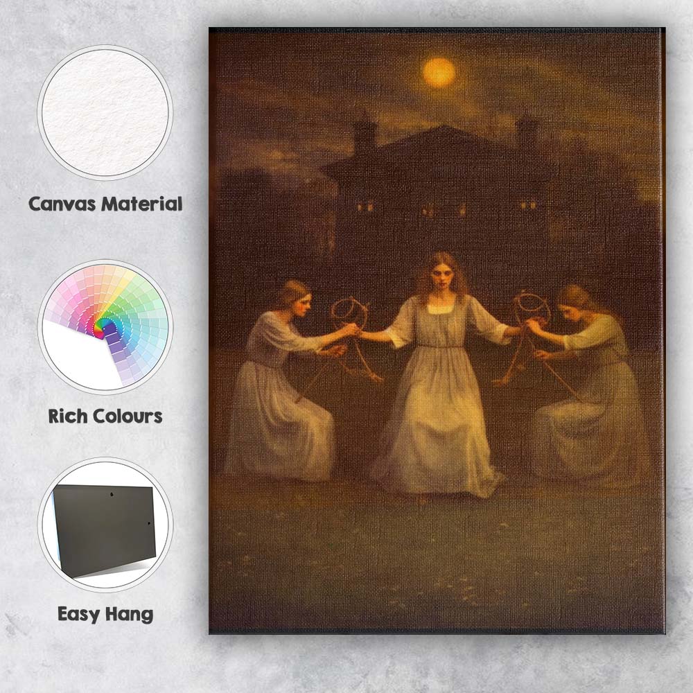 Mystical Moonlit Women With String Dolls Gothic Fantasy Canvas Wall Art Print Decor Picture Ready to Hang