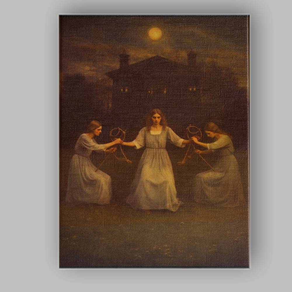 Mystical Moonlit Women With String Dolls Gothic Fantasy Canvas Wall Art Print Decor Picture Ready to Hang