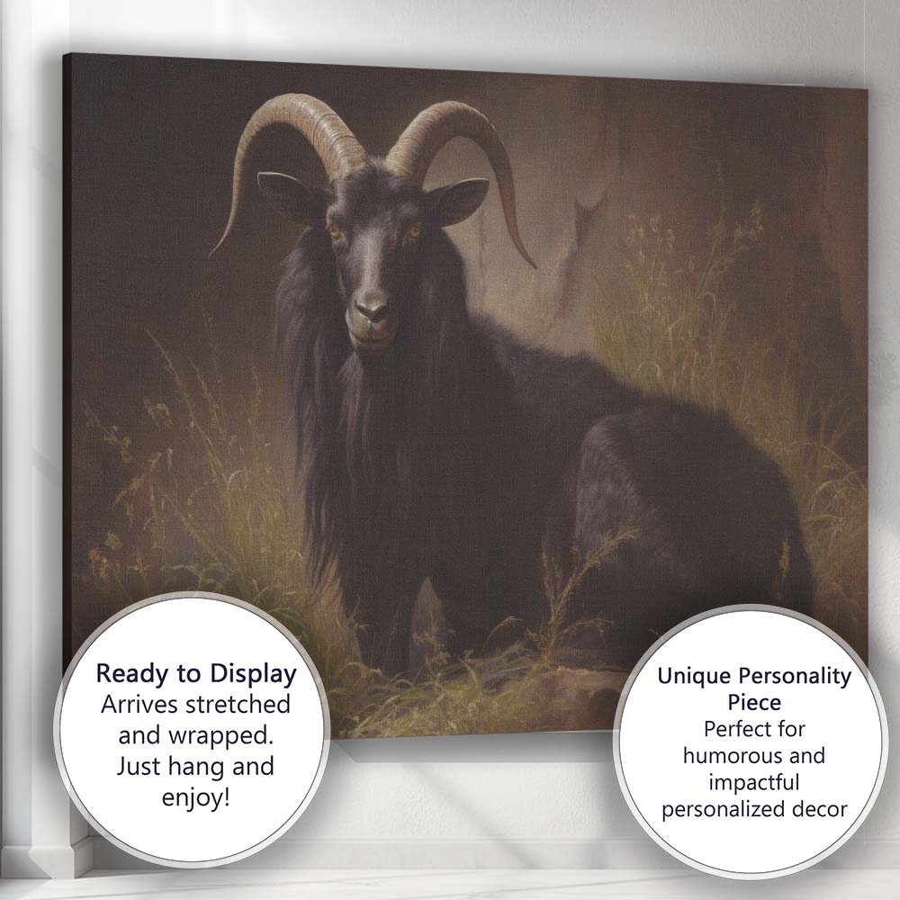 Black Goat Portrait Mystical Rustic Animal Artwork Canvas Wall Art Print Decor Picture Ready to Hang