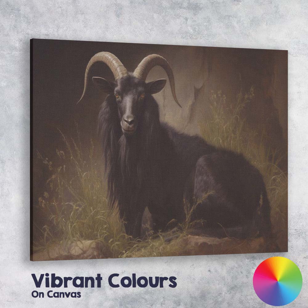 Black Goat Portrait Mystical Rustic Animal Artwork Canvas Wall Art Print Decor Picture Ready to Hang