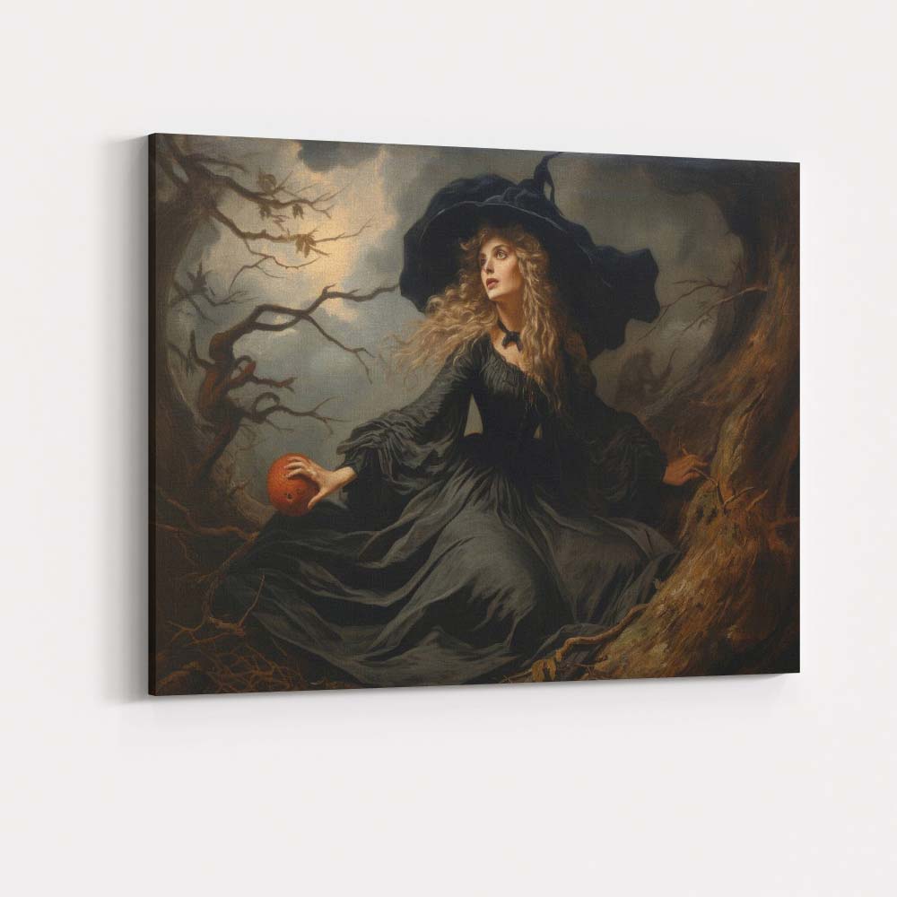 Dark Enchanted Witch Portrait Gothic Fantasy Woodland Canvas Wall Art Print Decor Picture Ready to Hang