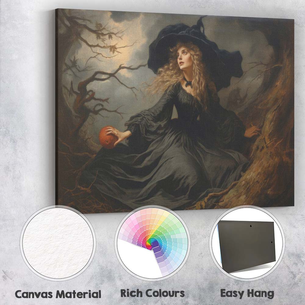 Dark Enchanted Witch Portrait Gothic Fantasy Woodland Canvas Wall Art Print Decor Picture Ready to Hang