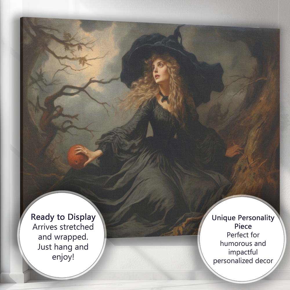 Dark Enchanted Witch Portrait Gothic Fantasy Woodland Canvas Wall Art Print Decor Picture Ready to Hang