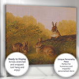 Autumn Rabbit Trio in Meadow Countryside Wildlife Painting Canvas Wall Art Print Decor Picture Ready to Hang