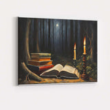 Moonlit Forest Books and Candlelight Dark Academia Canvas Wall Art Print Decor Picture Ready to Hang