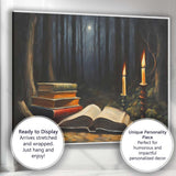 Moonlit Forest Books and Candlelight Dark Academia Canvas Wall Art Print Decor Picture Ready to Hang
