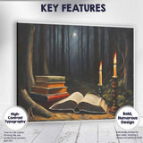 Moonlit Forest Books and Candlelight Dark Academia Canvas Wall Art Print Decor Picture Ready to Hang