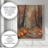 Autumn Pumpkin Woodland Forest Path Seasonal Painting Canvas Wall Art Print Decor Picture Ready to Hang