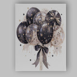Black Gold Celestial Starry Party Balloons Watercolour Illustration Canvas Wall Art Print Decor Picture Ready to Hang