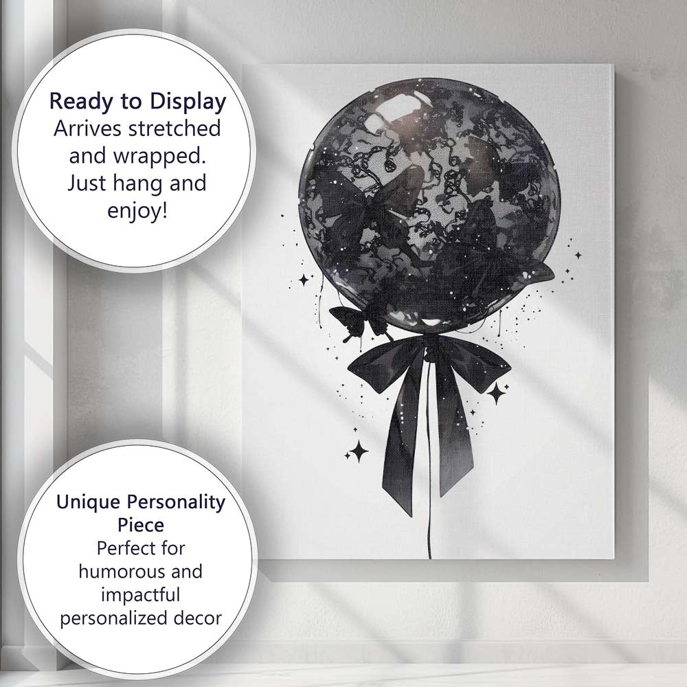 Gothic Black Butterfly Lace Decorative Balloon Illustration Canvas Wall Art Print Decor Picture Ready to Hang