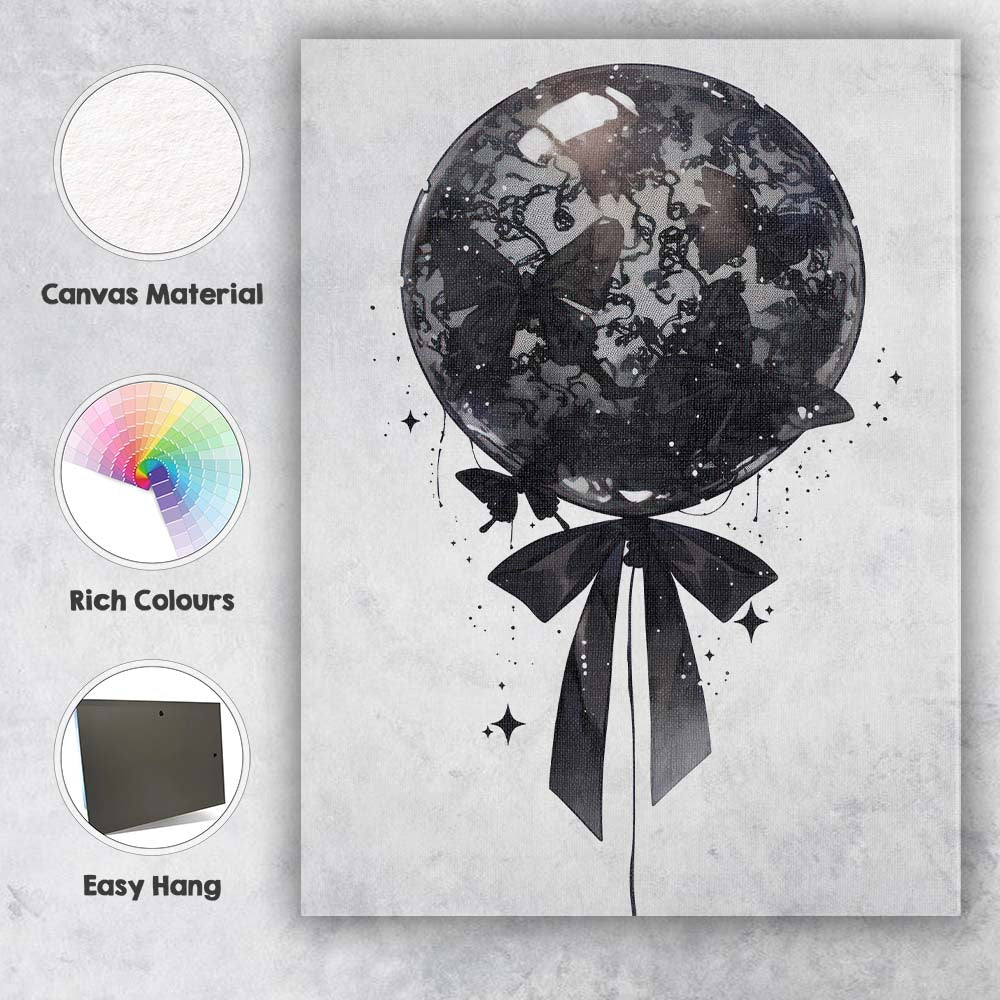 Gothic Black Butterfly Lace Decorative Balloon Illustration Canvas Wall Art Print Decor Picture Ready to Hang