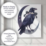 Mystical Raven Crescent Moon Gothic Fantasy Illustration Canvas Wall Art Print Decor Picture Ready to Hang