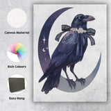 Mystical Raven Crescent Moon Gothic Fantasy Illustration Canvas Wall Art Print Decor Picture Ready to Hang