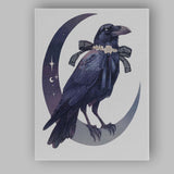 Mystical Raven Crescent Moon Gothic Fantasy Illustration Canvas Wall Art Print Decor Picture Ready to Hang