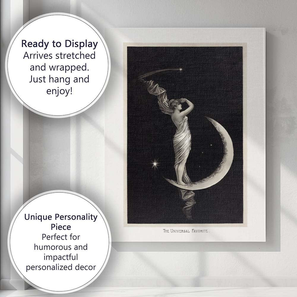 Victorian Moon Goddess Celestial Night Antique Illustration Canvas Wall Art Print Decor Picture Ready to Hang