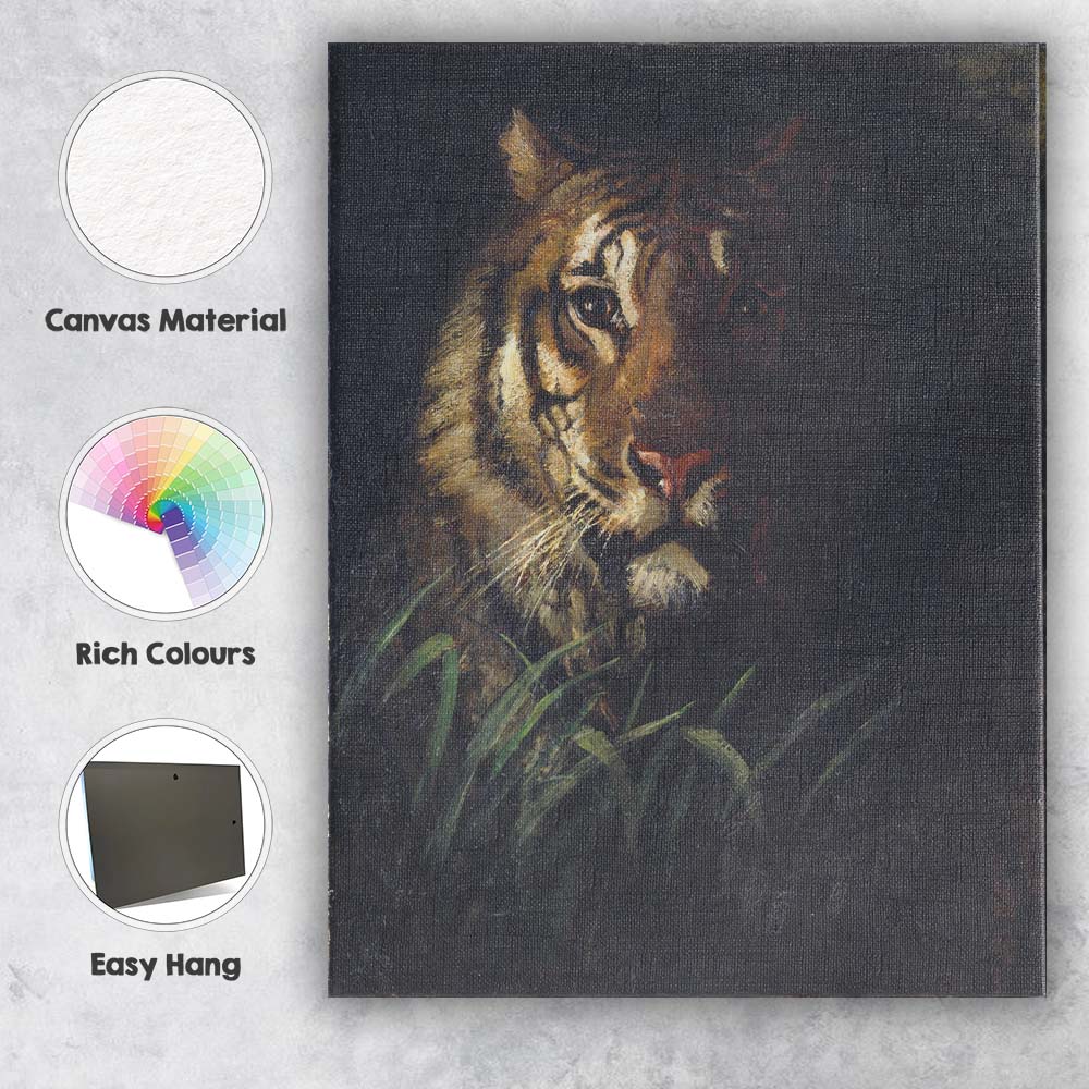 Dark Tiger Portrait Emerging From Forest Shadows Canvas Wall Art Print Decor Picture Ready to Hang