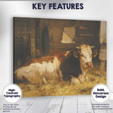 Resting Brown And White Farm Cow Barn Interior Canvas Wall Art Print Decor Picture Ready to Hang